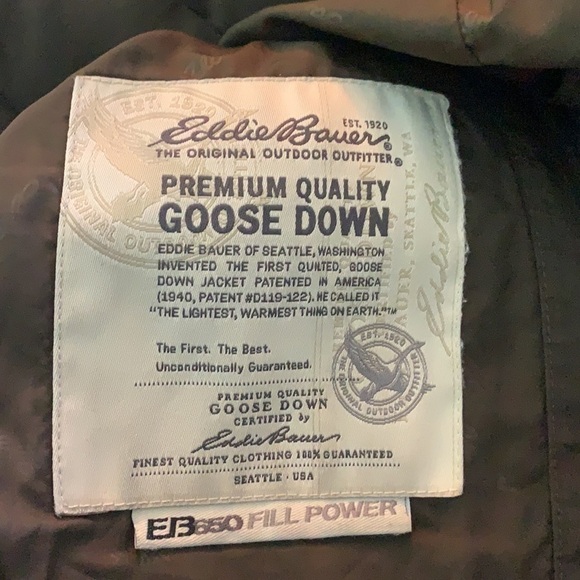 EDDIE Bauer Brown Premium Goose Down Long Puffer Coat Removable Hood Size M - Picture 10 of 15